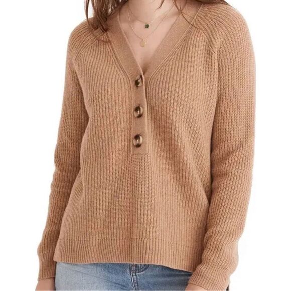 Madewell Womens Lyle Rib Henley Sweater Size XS Wool Blend Brown Hi Low Hem - Picture 7 of 8